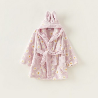 Juniors Floral Print Robe with Hood and Pockets