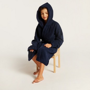 Juniors Textured Long Sleeves Bathrobe with Hood and Tie-Up Belt