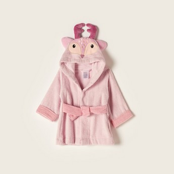 Juniors Deer Applique Long Sleeves Robe with Hood and Tie-Up Belt