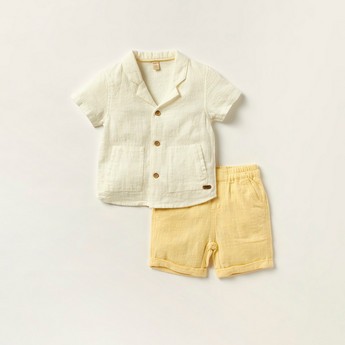 Giggles Solid Camp Collar Shirt and Shorts Set