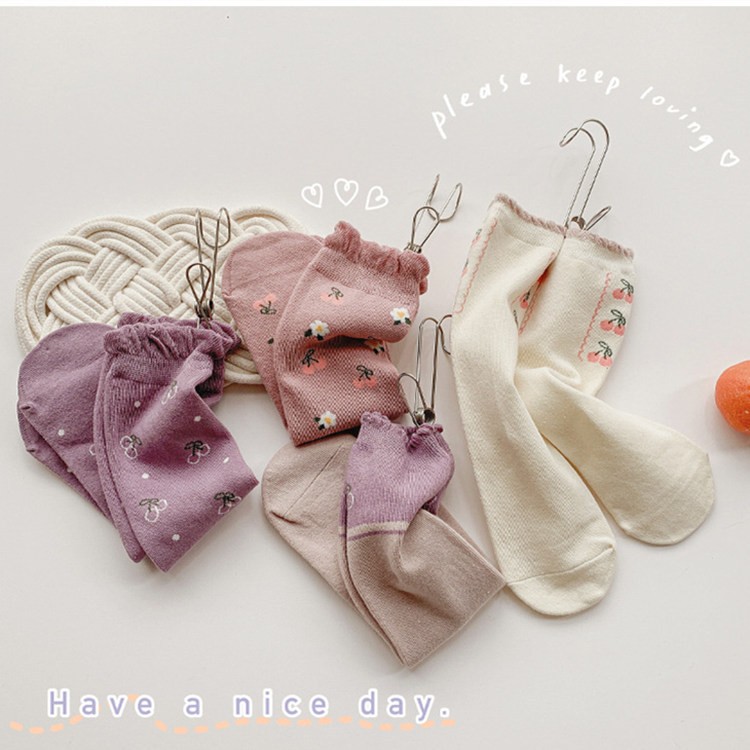 Spring 2022 New Korean Style Deer Junmi Baby Girls Cotton Pantyhose Set Cute Breathable Floral Baby Socks 4 Pairs/Sets