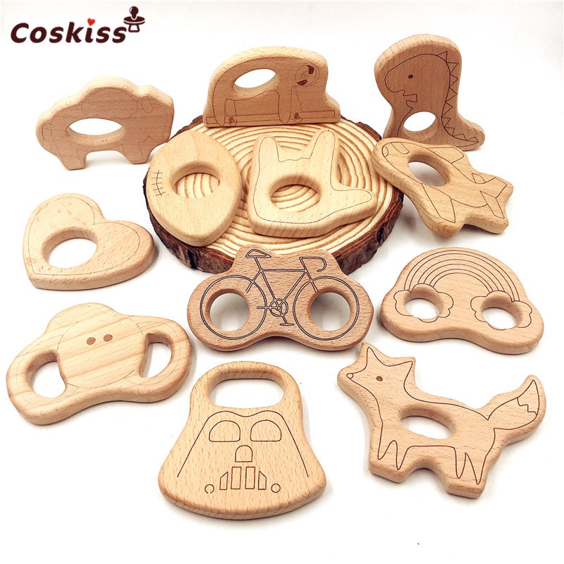 Lovely Cartoon Wood Teether 10pcs Pure Natural Animal Shaped Baby Teething Nursing Wood Teether Baby Girl DIY Pendant Toys