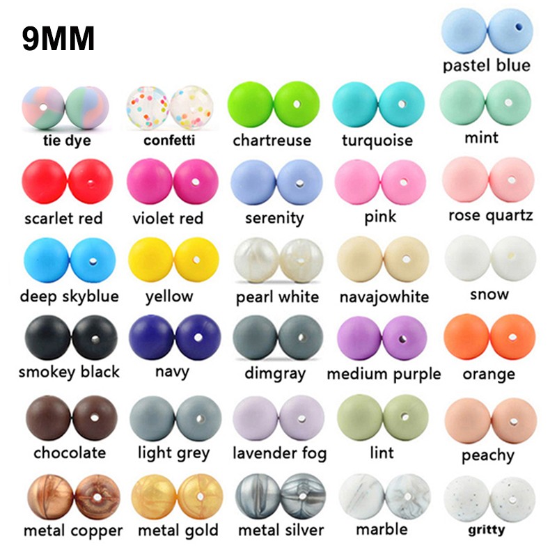 luvka 9mm 100pcs Silicone Teething Beads Baby Teether Nursing Pendant Pacifier Clip Oral Care BPA Free Food Grade Colorful