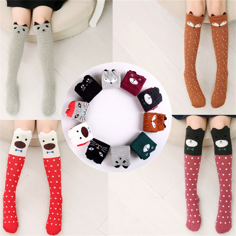 Fashion Kids Girls Knee High Socks New 3-12Years Children Cotton Straight Cat Ears Cartoon Long Tube Leg Warm Socks Child