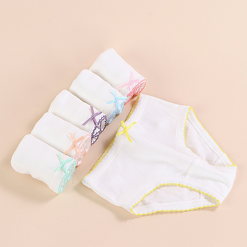 Baby Girls Cotton Underwear Teenage Underwear With Tie Soft Briefs Briefs For Kids 2-16 Years Old 6pcs