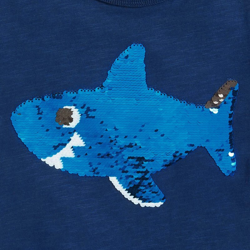 Little maven summer kids t-shirt short sleeve clothes discoloration sequin shark knitting beach casual cotton clothes 2-7years