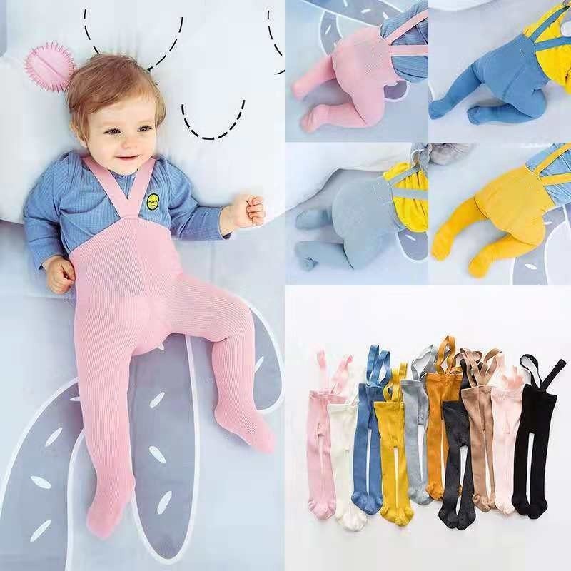 Breathable Infant Kids Suspenders Pantyhose Spring Autumn Baby Girls Boys Cute Solid Color High Waist Bandage Leggings Overall