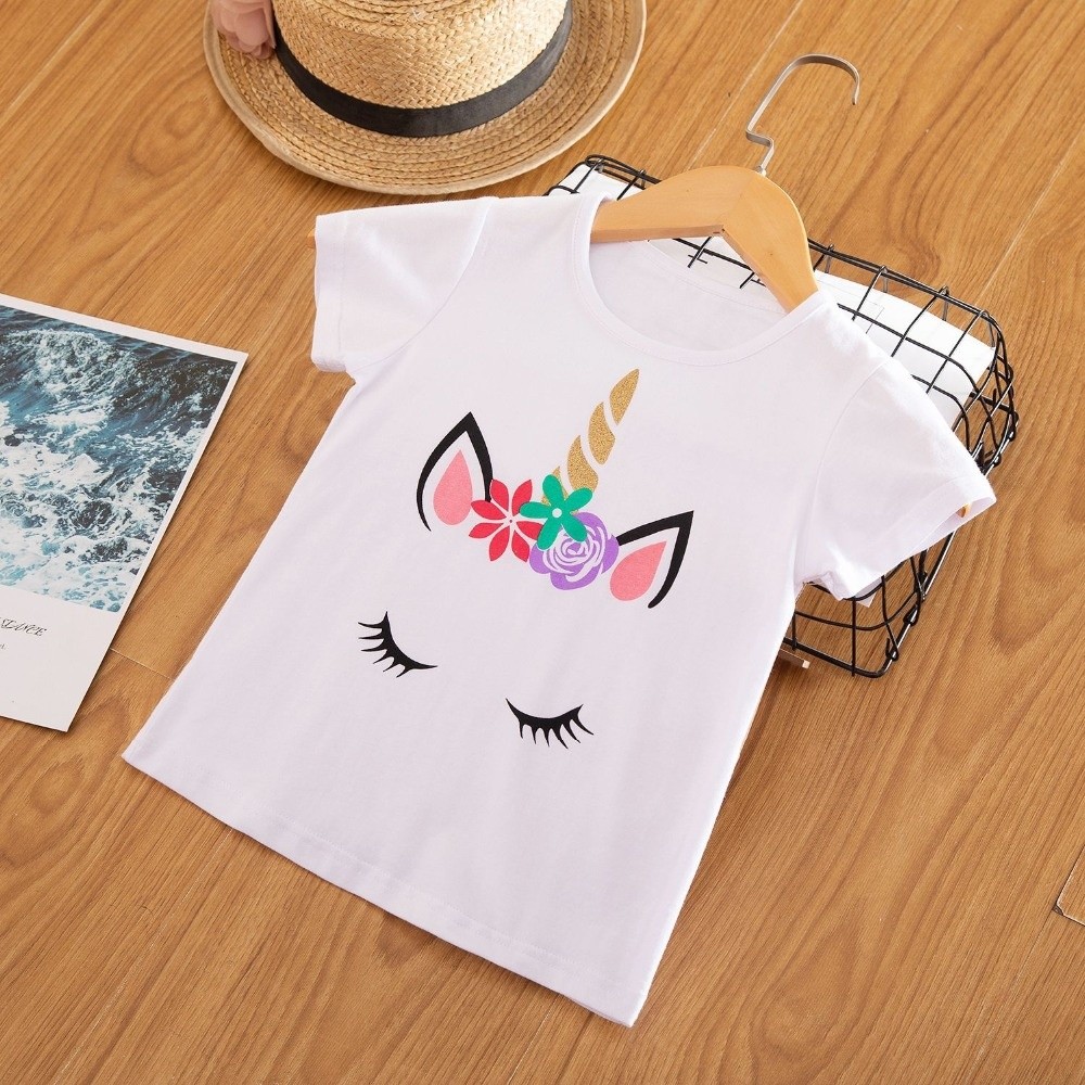 Kids Girl T-shirt Summer Baby Girls Cotton Tops Toddler T-shirt Children's Clothing Unicorn Clothes T-shirt Short Sleeve Clothes