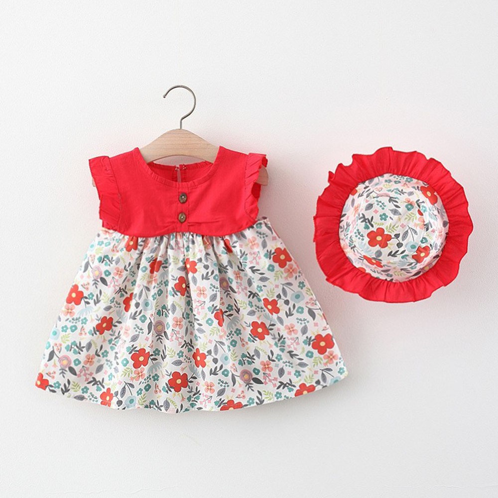 Melario Summer Outfit Toddler Girl Dresses Korean Fashion Cute Print Cotton Baby Princess Dress + Sunhat Newborn Clothes Set