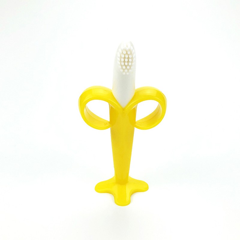 Baby Silicone Training Toothbrush BPA Free Banana Shape Safe Bite Teether Chew Toys Teething Ring Gift for Baby Infant Chew