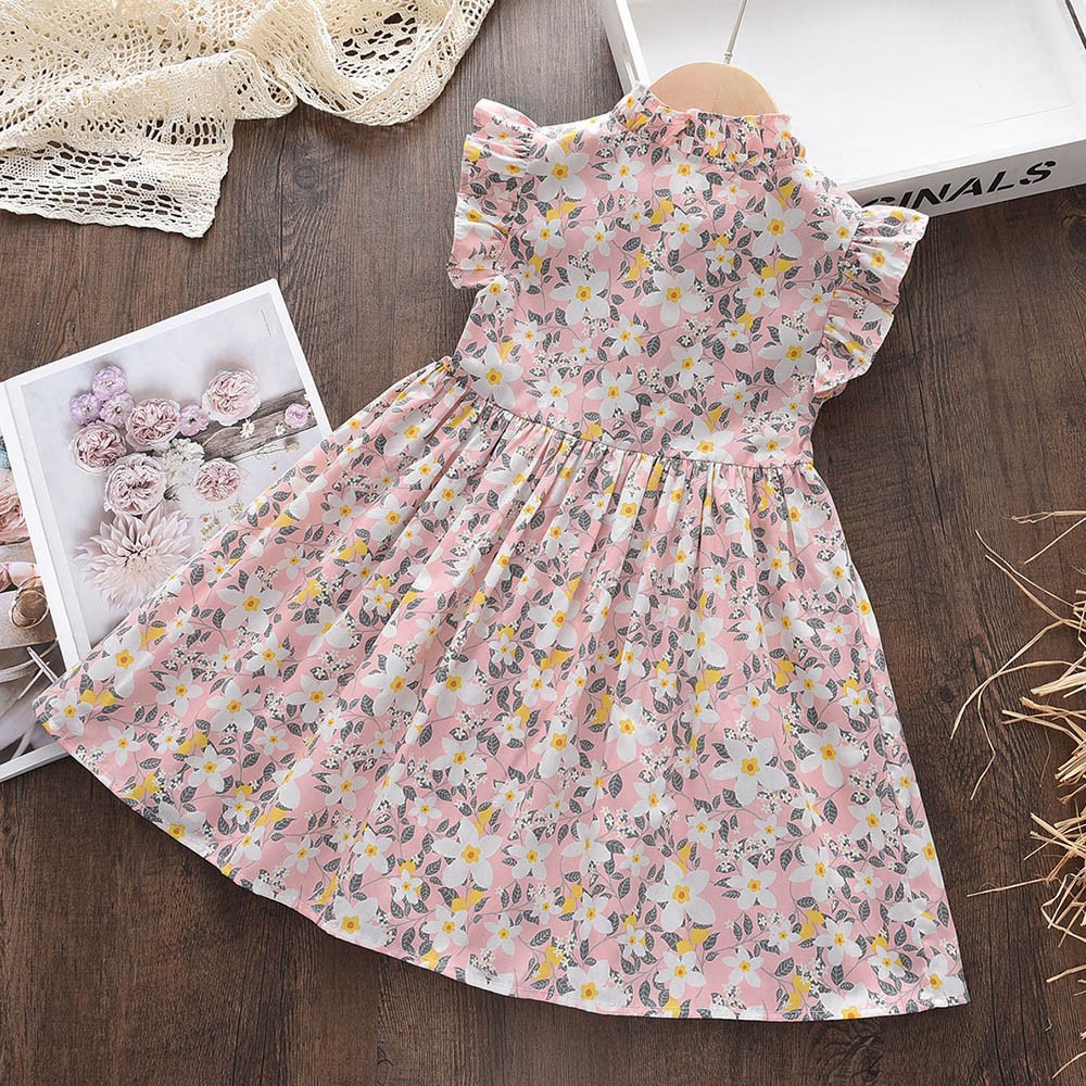 Keelorn Kids Clothing Girls Dress 2022 Girls Summer Cotton Dresses Outfits Flower Casual Dresses Sweet Toddler Girl Pink Clothes