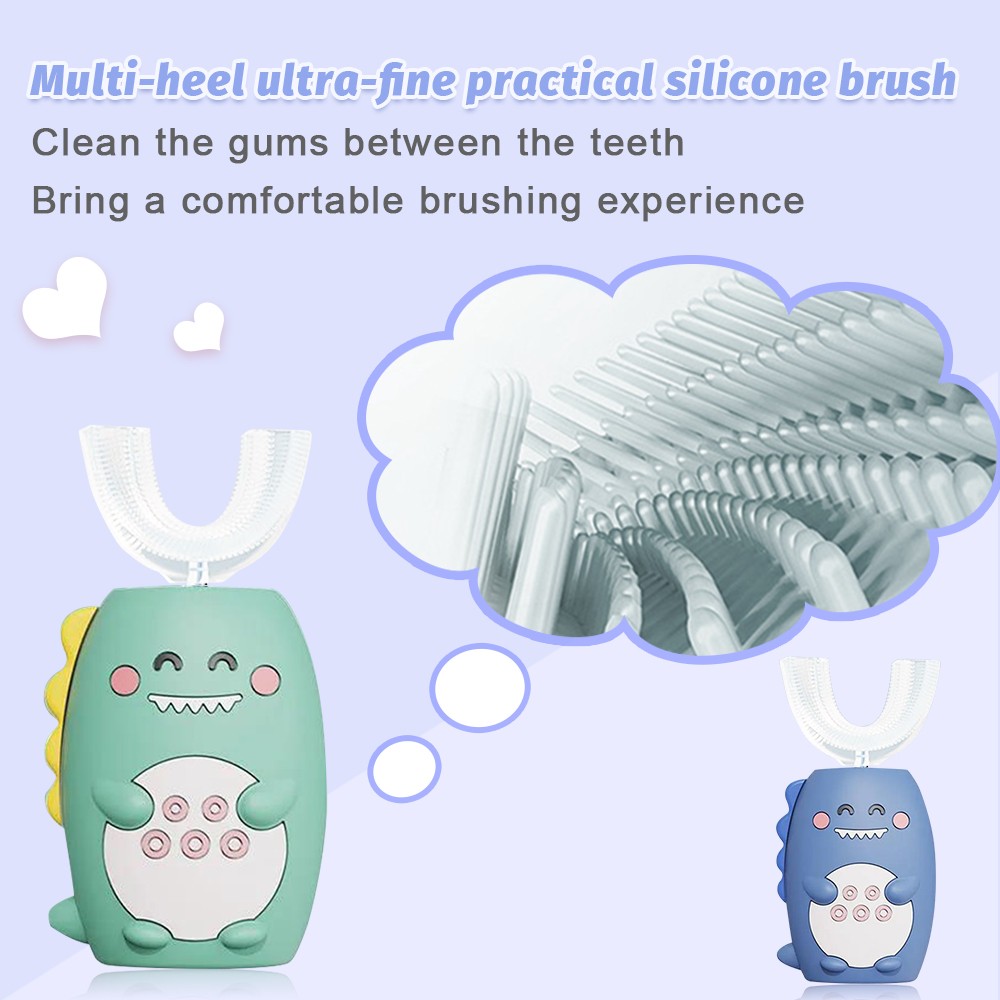 Ultrasonic children's electric smart toothbrush 360 degrees USB rechargeable cartoon silicone baby toothbrush five-speed mode