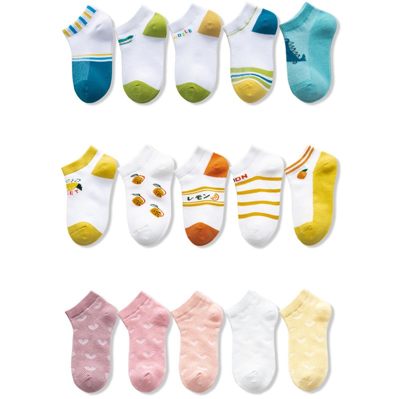 5 Pairs Girls Cotton Socks Summer Thin Mesh Breathable Cute Cartoon Children Socks Toddler Baby Girls Socks Pink 1-12 Years