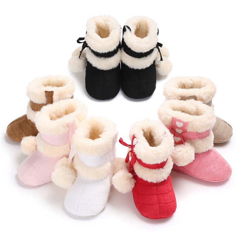 2019 Winter Snow Baby Boots 7 Colors Warm Fluff Balls Indoor Coton Soft Rubber Sole Infant Newborn Baby Boy Boots