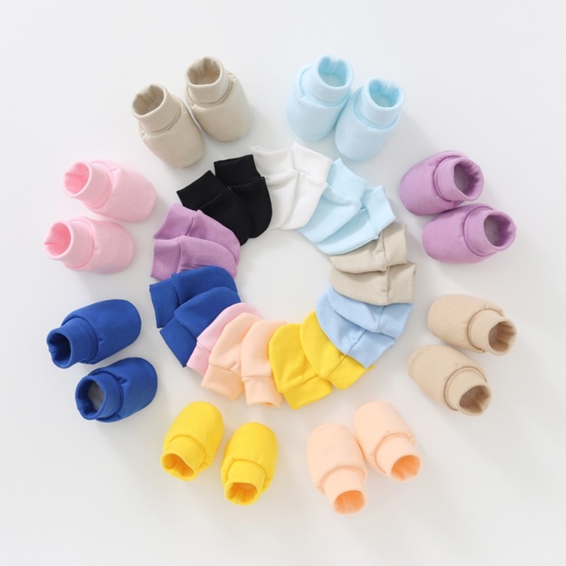 2 Pair Baby Newborn Soft Cotton Face Protection Gloves Foot Cover Set Anti-scratch Gloves Socks Kit