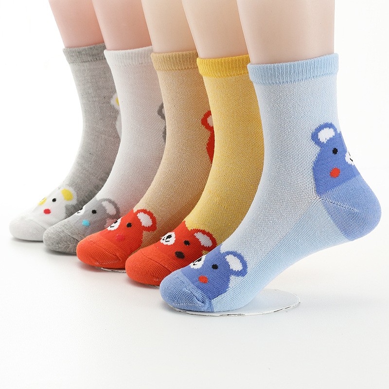 5pairs/lot Baby Boys Girls Cotton Socks Cute Cartoon Mid Mesh Non-slip Warm Children Socks Autumn Spring Summer