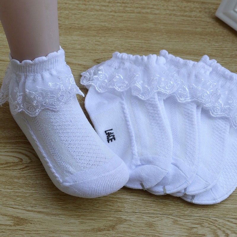 10pairs/lot Baby Girls Kids Lace Ruffle Socks Princess Mesh Children Ankle Short Breathable Cotton White Pink Blue Toddler Sock