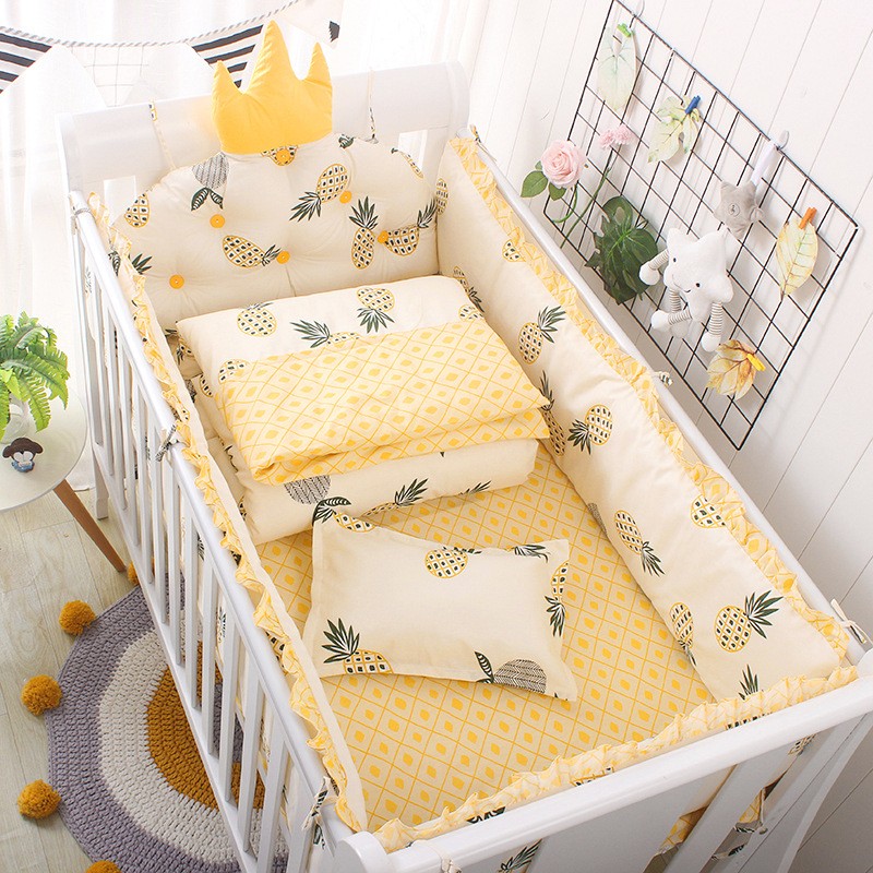 5 Piece Set Nordic Bed Bumper In Crib Cotton Crown Shape Baby Bed Bumpers Removable With Filling Baby Cot Bed Set