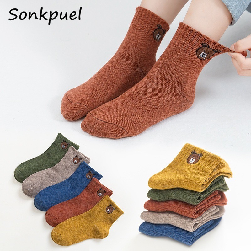 5pairs/lot 2022 Kids Boys Autumn Girl Socks Cotton Winter Cartoon Bear Baby Breathable Keep Warm Floor Anti-slip Girls Sock