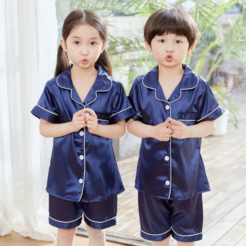 Summer Girl's Satin Pajamas Silk Pajama Shorts Pajama Sets Kids New Design Homefit Fabric Girl Sleepwear Clothing Sets for Teenagers