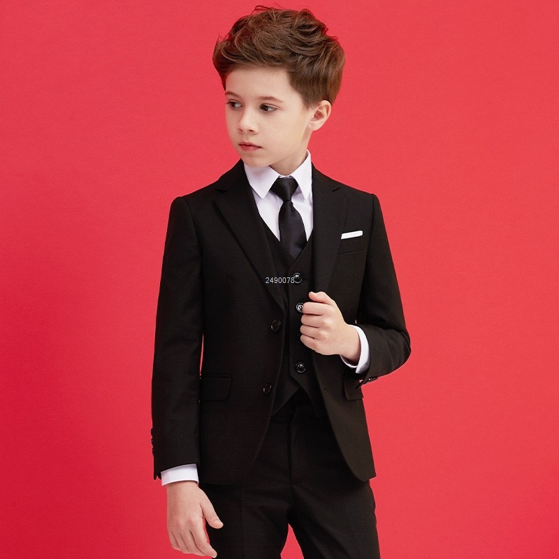 Boys Black 007 Wedding Suit Kids Formal Blazer Clothes Set Gentleman Children's Day Graduation Choir Performance Costume