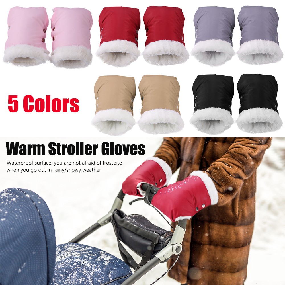 1 Pair Winter Warm Stroller Gloves Waterproof Windproof Baby Stroller Pram Fleece Hand Muff Gloves Pushchair Pram Stroller Accessories