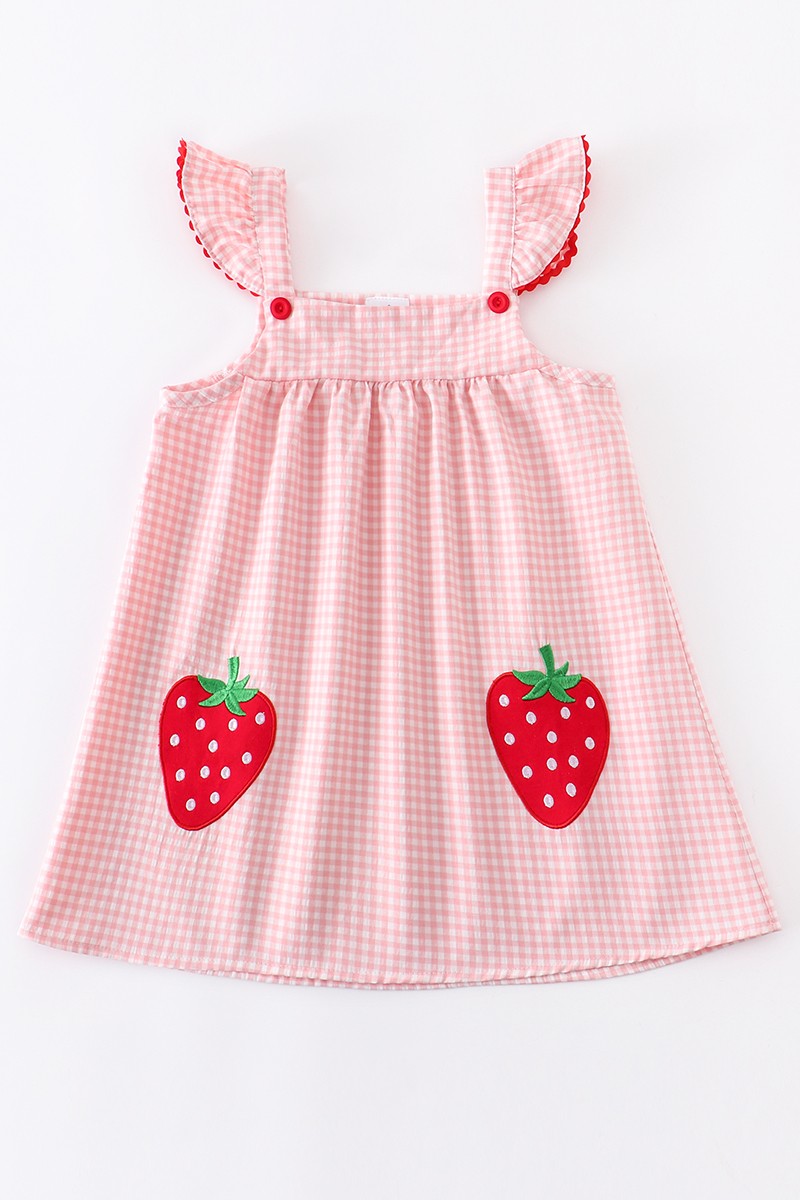 Girlymax Brothers Spring/Summer Baby Girls Strawberry Plaid Gingham Shorts Set Smocked Romper Kids Clothes