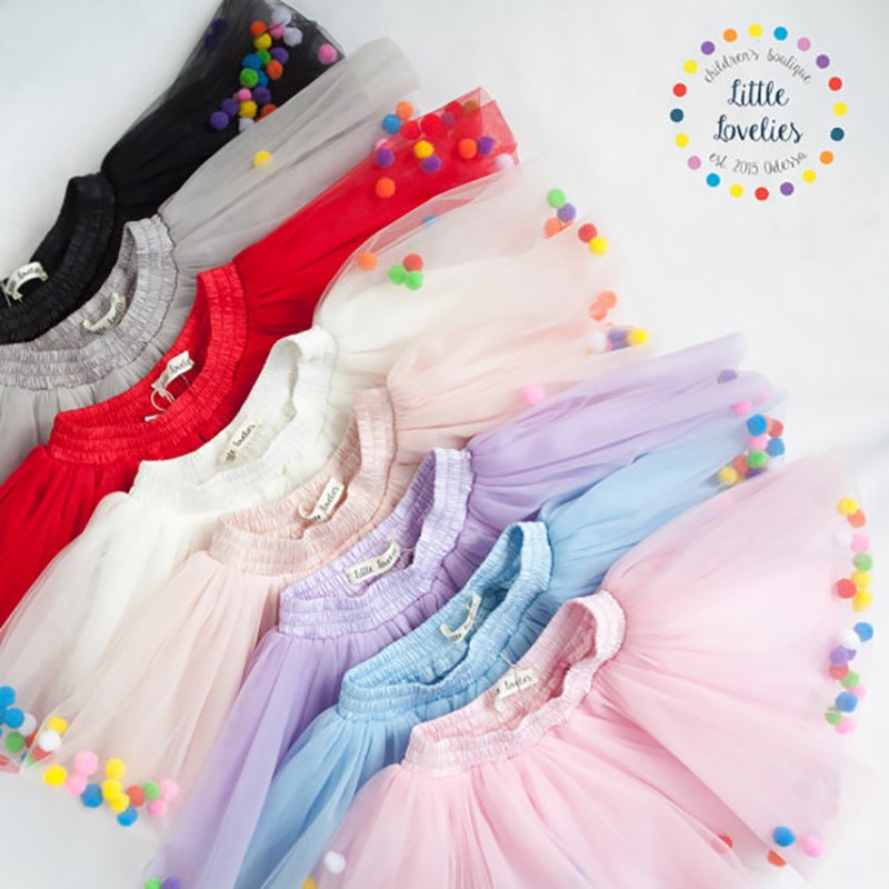 2022 New Arrival Infant Mulity Colorful Tulle Tutu Skirt Pom Pom Princess Mini Dress Children's Clothing Pettiskirt Girl Clothes