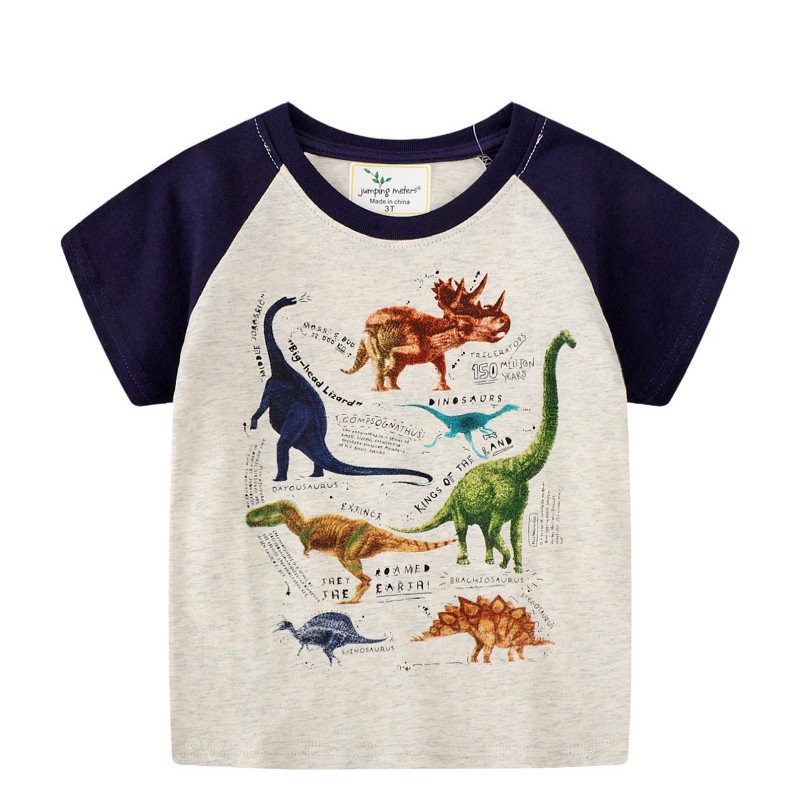 Boys Summer Clothes Children T-shirt Dinosaur Printing Kids Striped Embroidery Tops Boy Cotton T-Shirts Baby Cartoon Tee Clothes