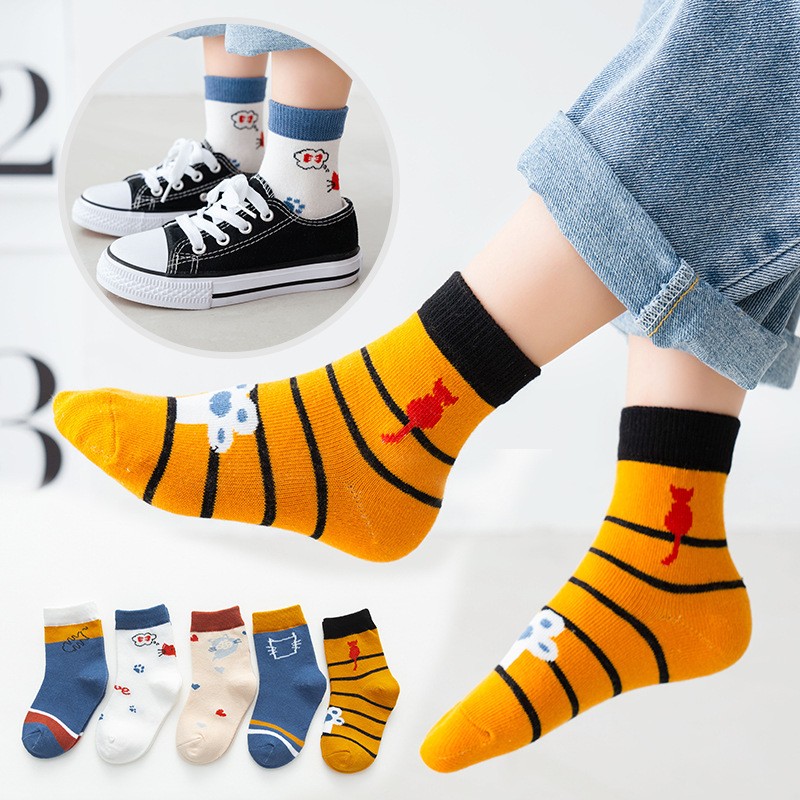 5pairs/lot Autumn Winter Children Cartoon Bear Socks Baby Cute Trendy Cotton Print Socks Comfortable Girls Boys Sports Socks Hot