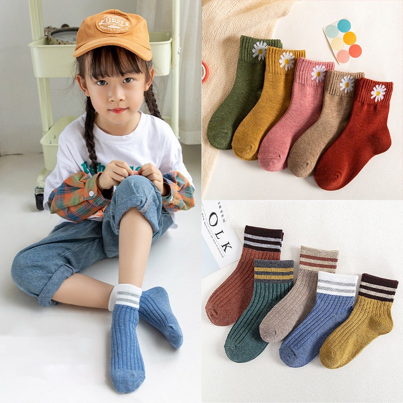 Autumn Winter Cotton Thicken Socks For Kids Cute Cartoon Happy Boy Striped Socks 5 Pairs Infant Baby Girls Socks 1-12 Years