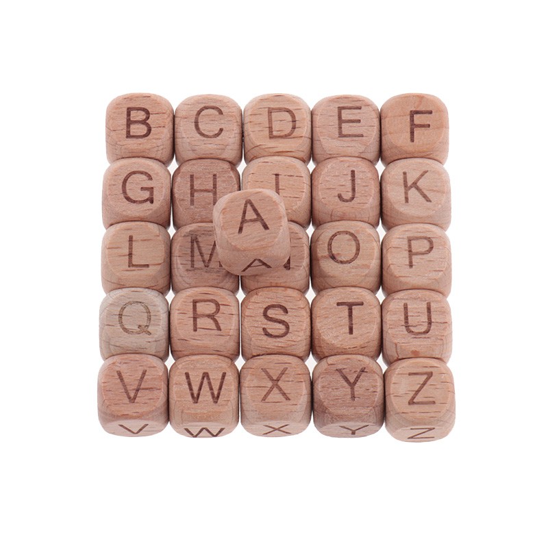 200pcs 12mm Beech Wooden Beads For Baby Wood Letters Bead Baby Teether Diy Beads With Silicone Teether Letters Alphabet