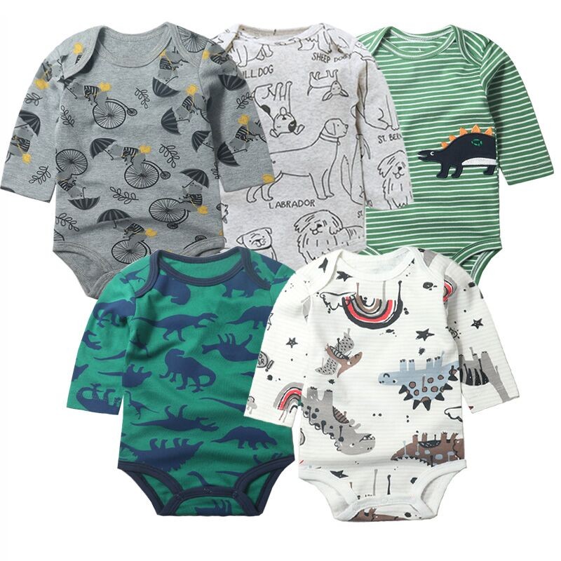 3/4/5pcs Baby Spring Autumn Outerwear Long Sleeve 100% Cotton Boys Girls Clothes Newborn 0-24 Months Clothes