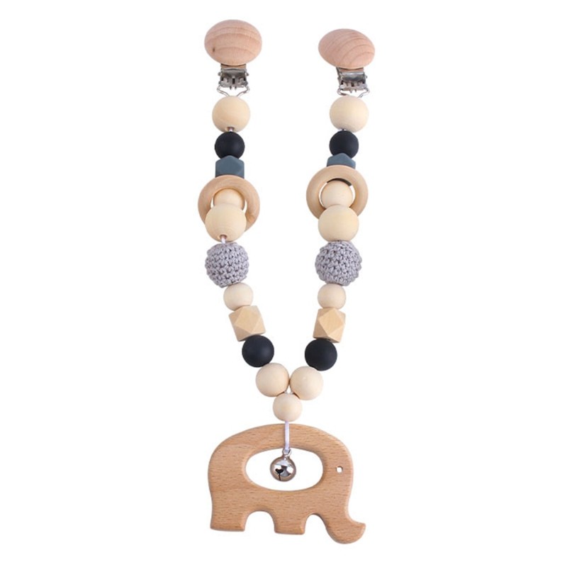 Baby Wooden Teether Nursing Molar Soother Teething Charm Stroller Clip Hanging Toy Pacifier Chain Pram Mobile Rattle