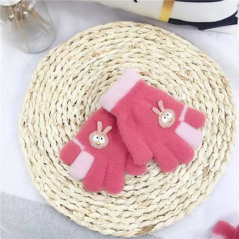 Menoea Baby Girl Boy Winter Gloves New Years Cute Cartoon Rabbit Kids Knitted Wool Newborn Warm Thick Velvet Mittens Children