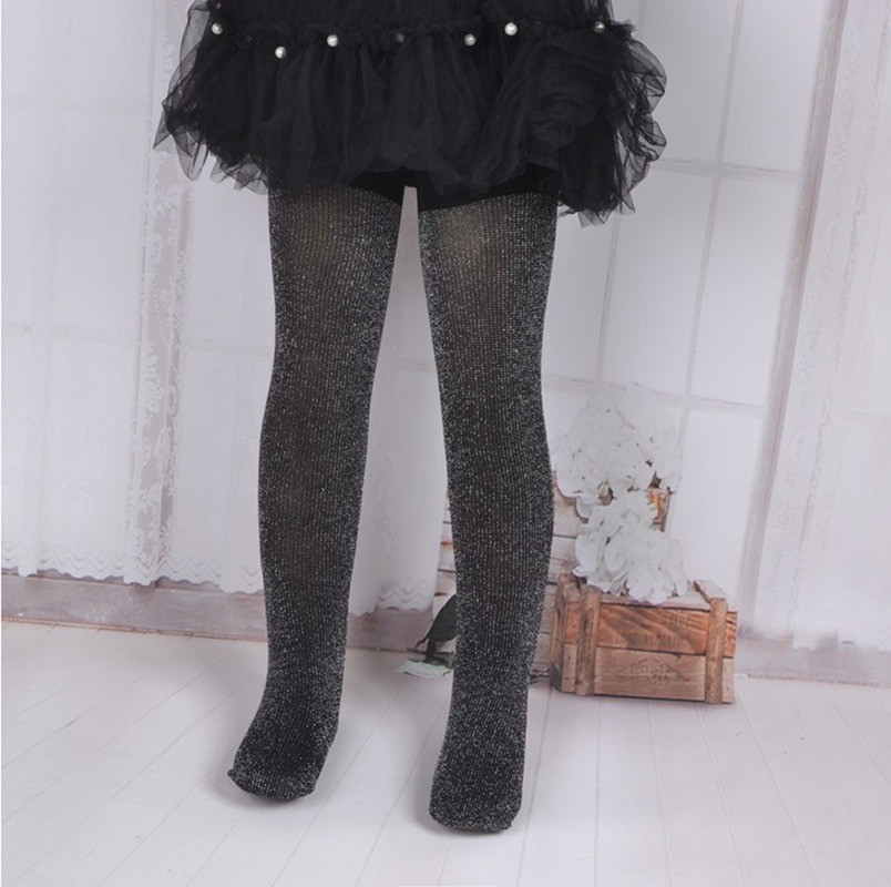 Spring Autumn Baby Girls Silver Glitter Tights Velvet Solid Color Black Pantyhose Ballet Socks for 0-12Y Kids Clothes Stuff