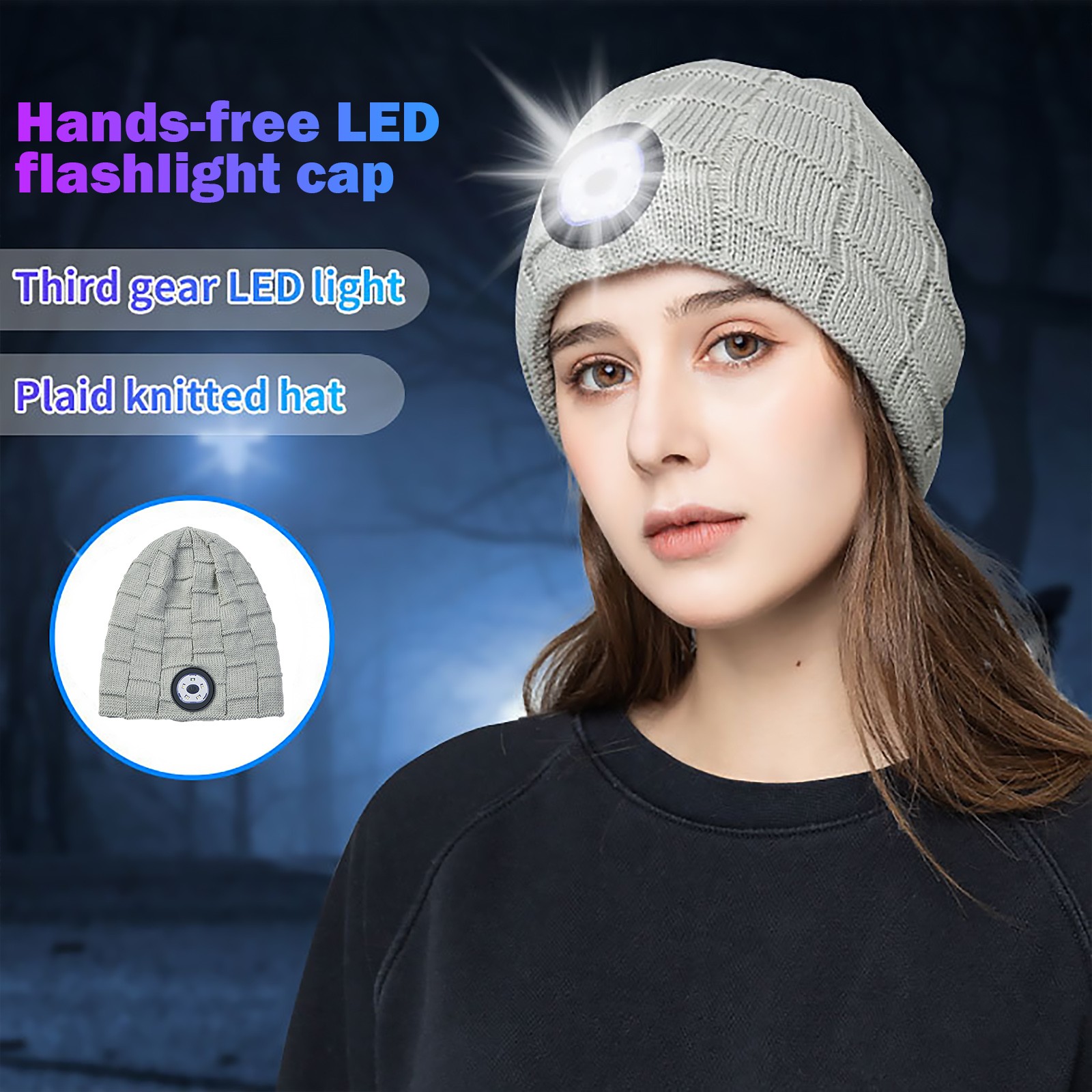 Unisex Outdoor Cycling Hiking LED Light Hat Knitted Winter Elastic Beanie Cap Hat With Lighting Christmas Gift For Friend