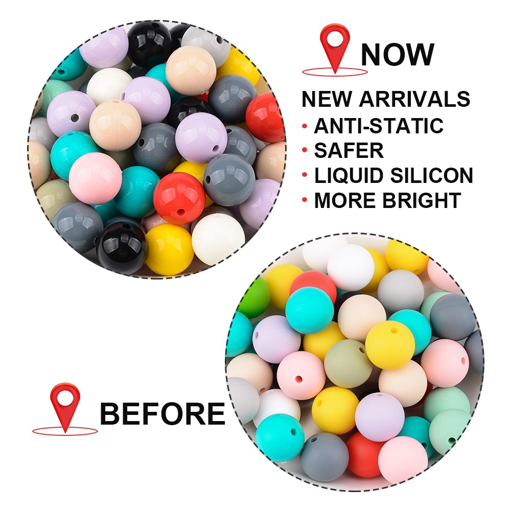 luvka 15mm 20pcs Liquid Silicone Beads Anti-static Silicone Teething Beads DIY Liquid Silicon Bright Safer BPA Free Food Grade