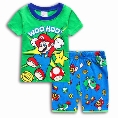 Kids Pajamas Kids Mario Cartoon Sleepwear Baby Clothes Set Summer T-shirt + Cotton Trousers Sleepwear Boys Girl Warm Pajama Set