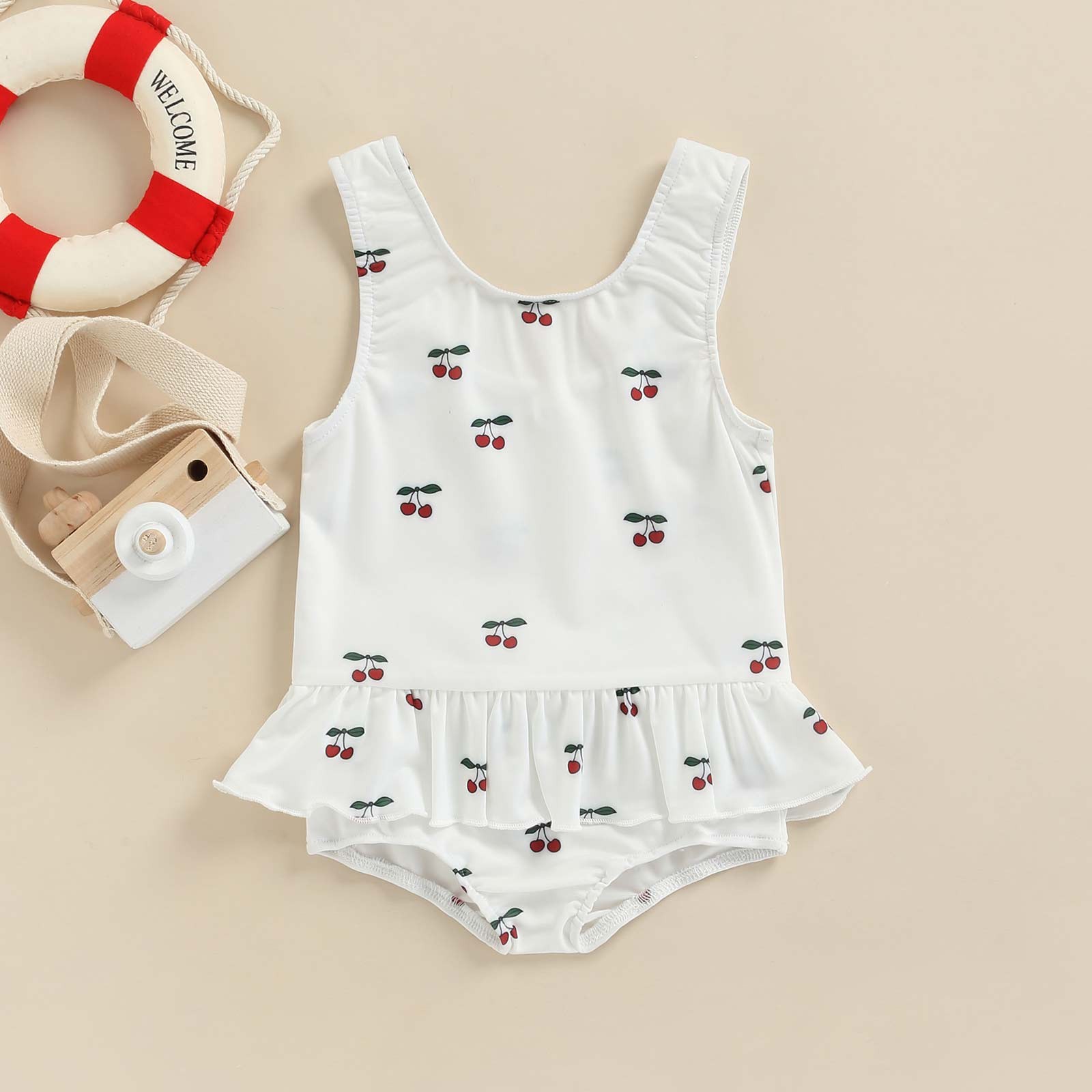 Newborn Infant Baby Girls Swimwear Cherry Lemon Sun Print Swimwear Beachwear Bathing Suit Costumes D35