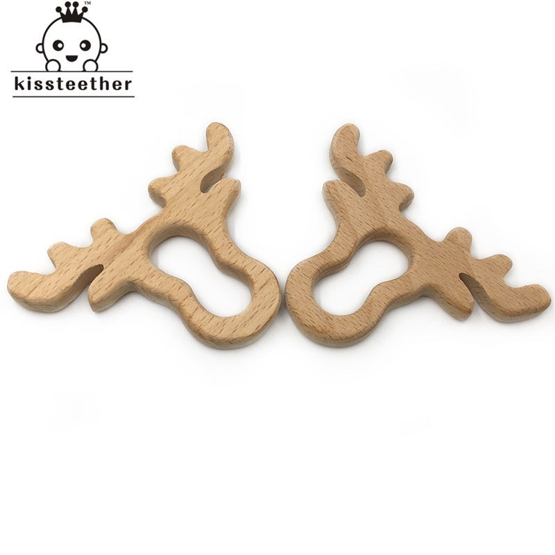 10pcs Safe Kara Teething Baby Cute Teether Antlers Design Wooden Ring Animal Shape Handmade Toy Wooden Teether - Giraffe Teether