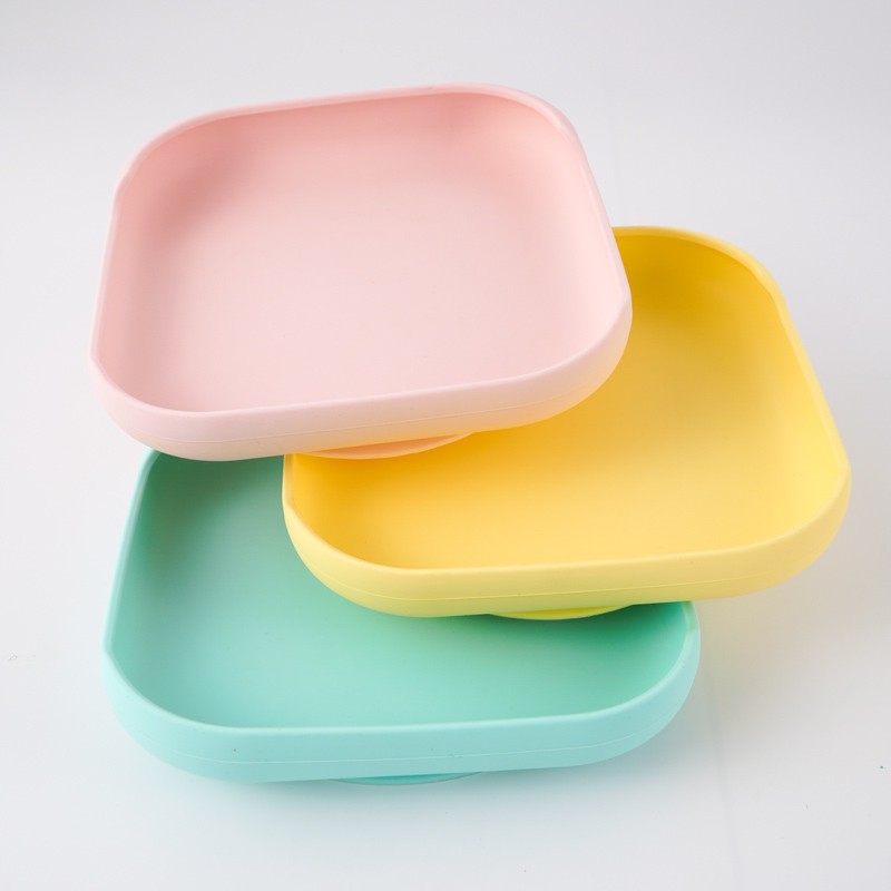 Baby Feeding Silicone Dinner Plate Square Tray With Suction Cup Food Grade Silicone Kids Tableware Waterproof Baby Plate