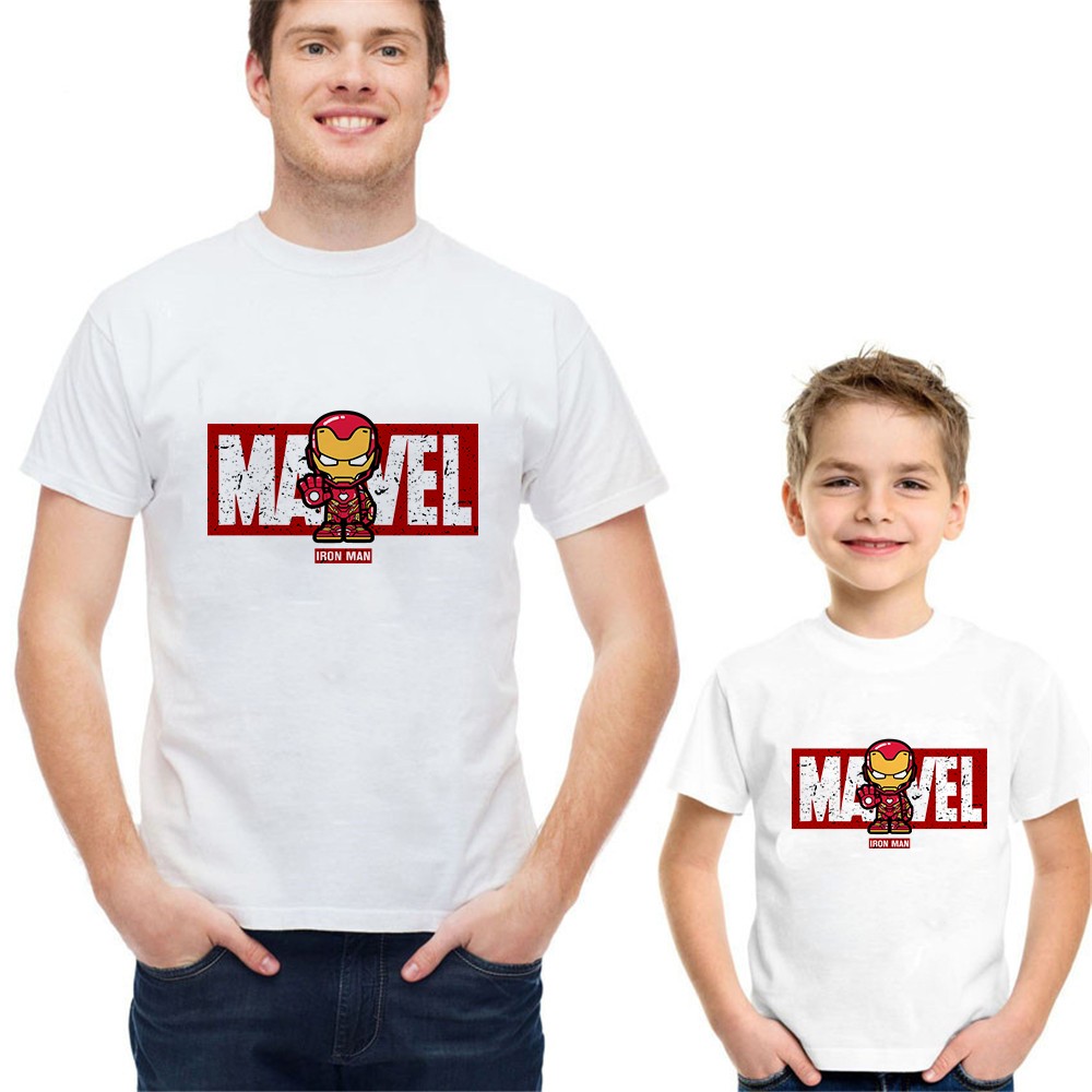 Spider-Man Iron Man Ant-Man Marvel Family Short Shirts Summer White O-Neck Tshirt Avengers Cool Superhero Printed Father Son Tees