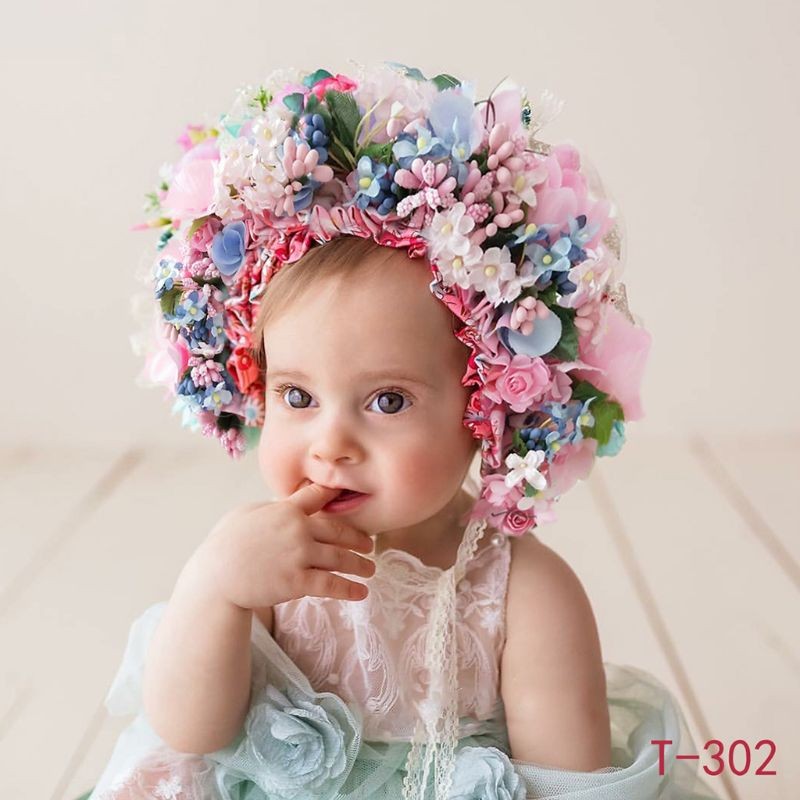 Newborn Photography Props Baby Handmade Flowers Colorful Bonnet Hat Infant Studio Shooting Photo Props Posing Accessories