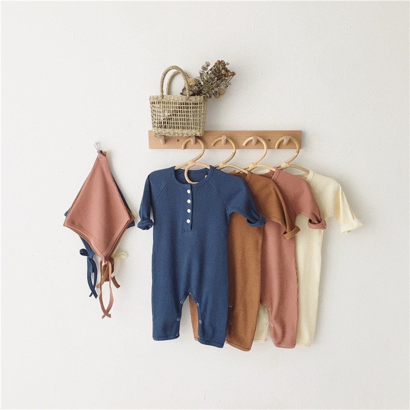 Autumn Baby Solid Color Hole Strip Long Sleeve One Piece Romper For Girl