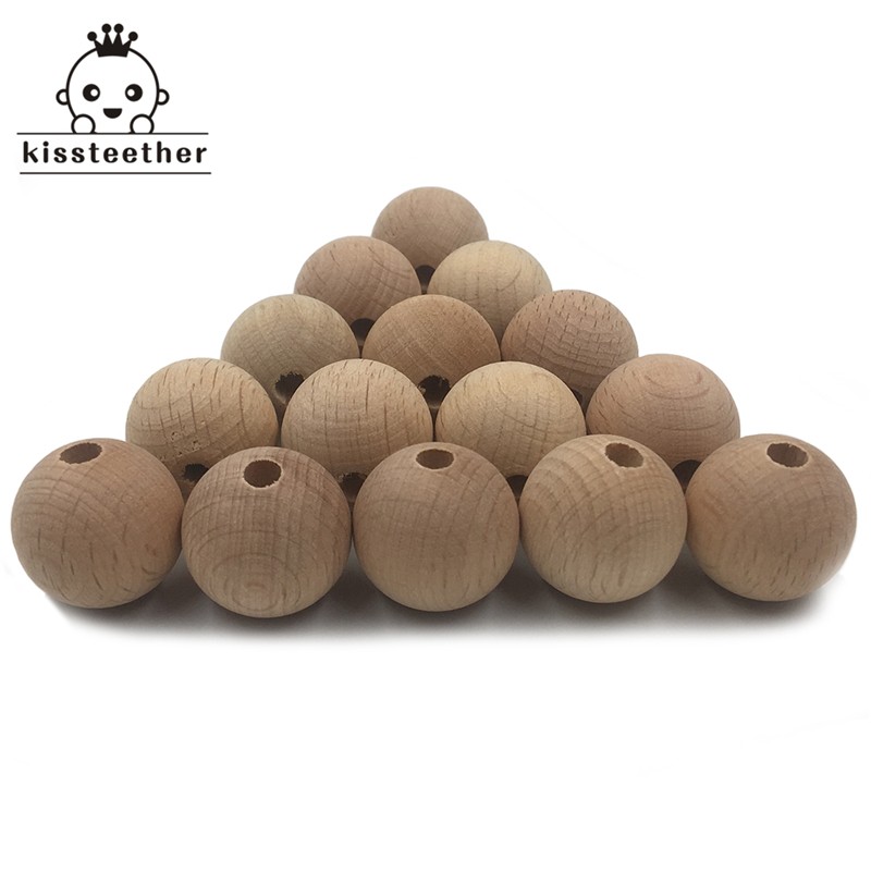 100pcs Wooden Chew Teether 10-20mm Round Beads Ecofriendly Unfinished Beech Beads DIY Craft Jewelry Accessories