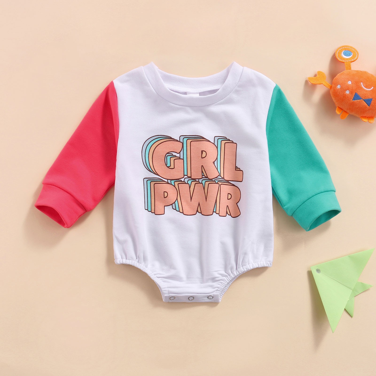 Ma & Baby 0-24M Newborn Infant Baby Girls Romper GRL PWR Letter Print Long Sleeve Jumpsuit Cute Autumn Spring Clothes