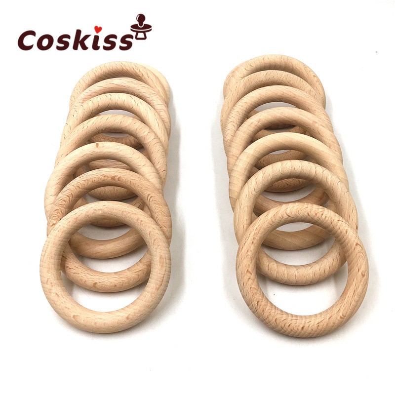 Baby Teether Wood Teething Beads Beech Wooden Ring DIY Wooden Teething Necklace