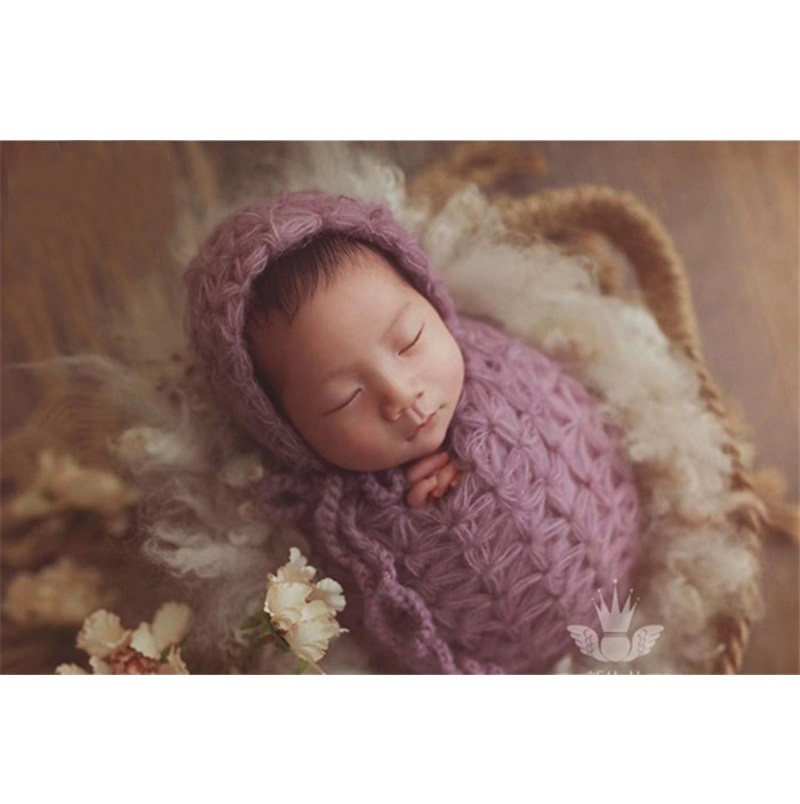 Newborn Photography Accessories Knitted Fleece Blanket Newborn Hat Newborn Photography Props Photo Studio Accessories