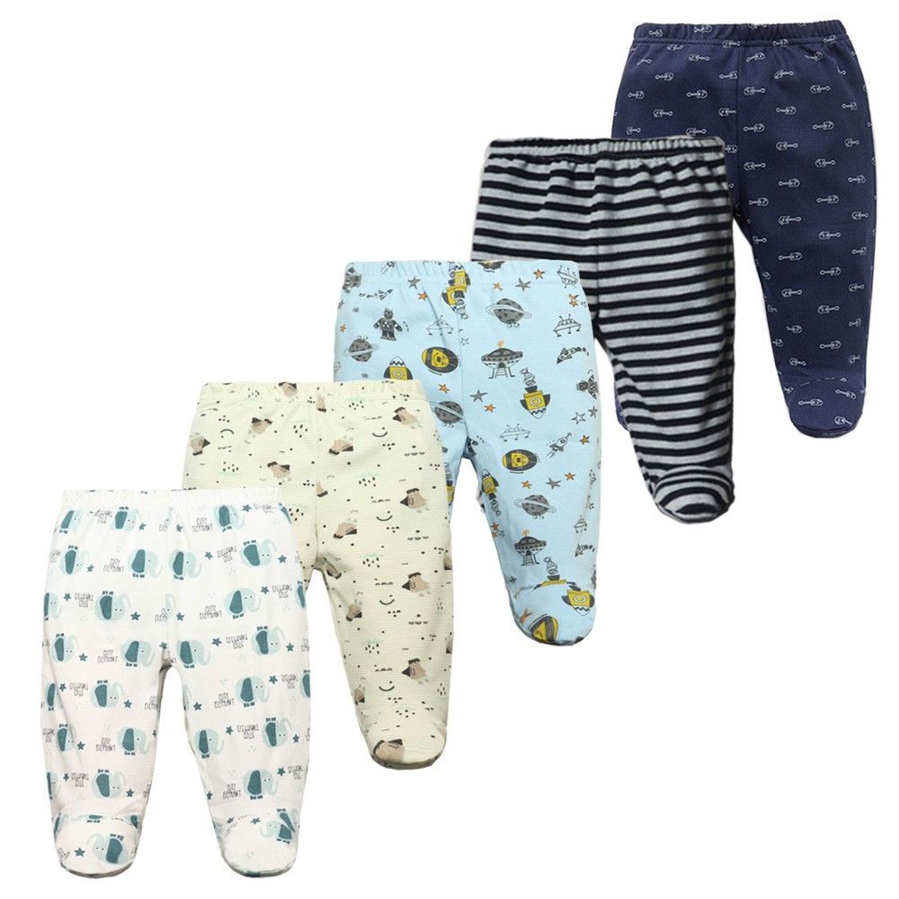 3/4/5pcs/lot Newborn Baby Pants Soft Cotton Cartoon Boys Pants Four Seasons Feet Baby Girls Pants Stripe Baby Trousers 0-12M